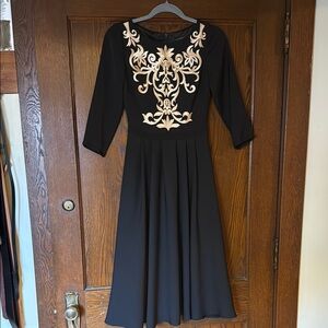 Ted Baker London Black and Gold Embellished A-Line Dress